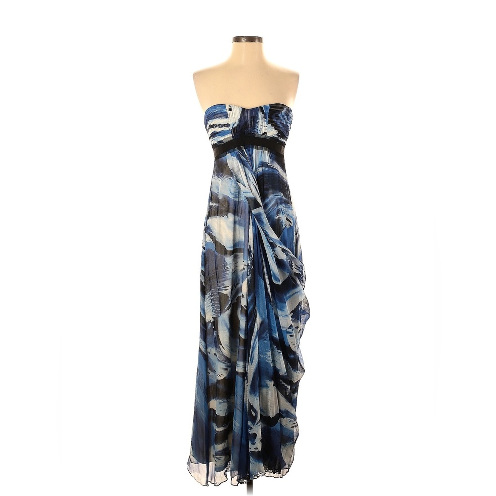 BCBGMaxazria Silk Maxi Blue Waterfall Empire Waist Formal Dress Size 2